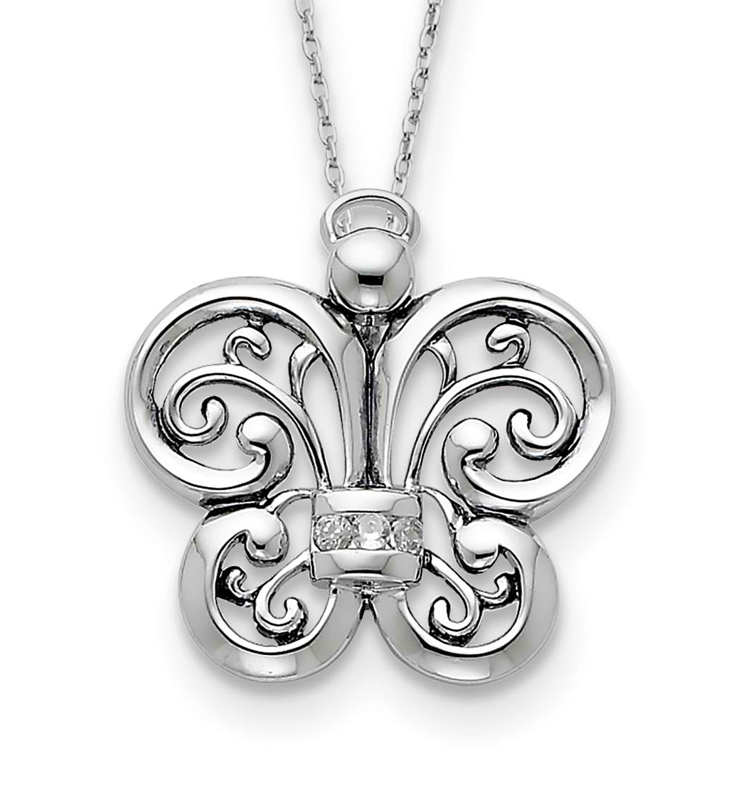   'Angel of Courage' CZ Pendant Necklace, Antiqued Rhodium-Plated Sterling Silver, 18