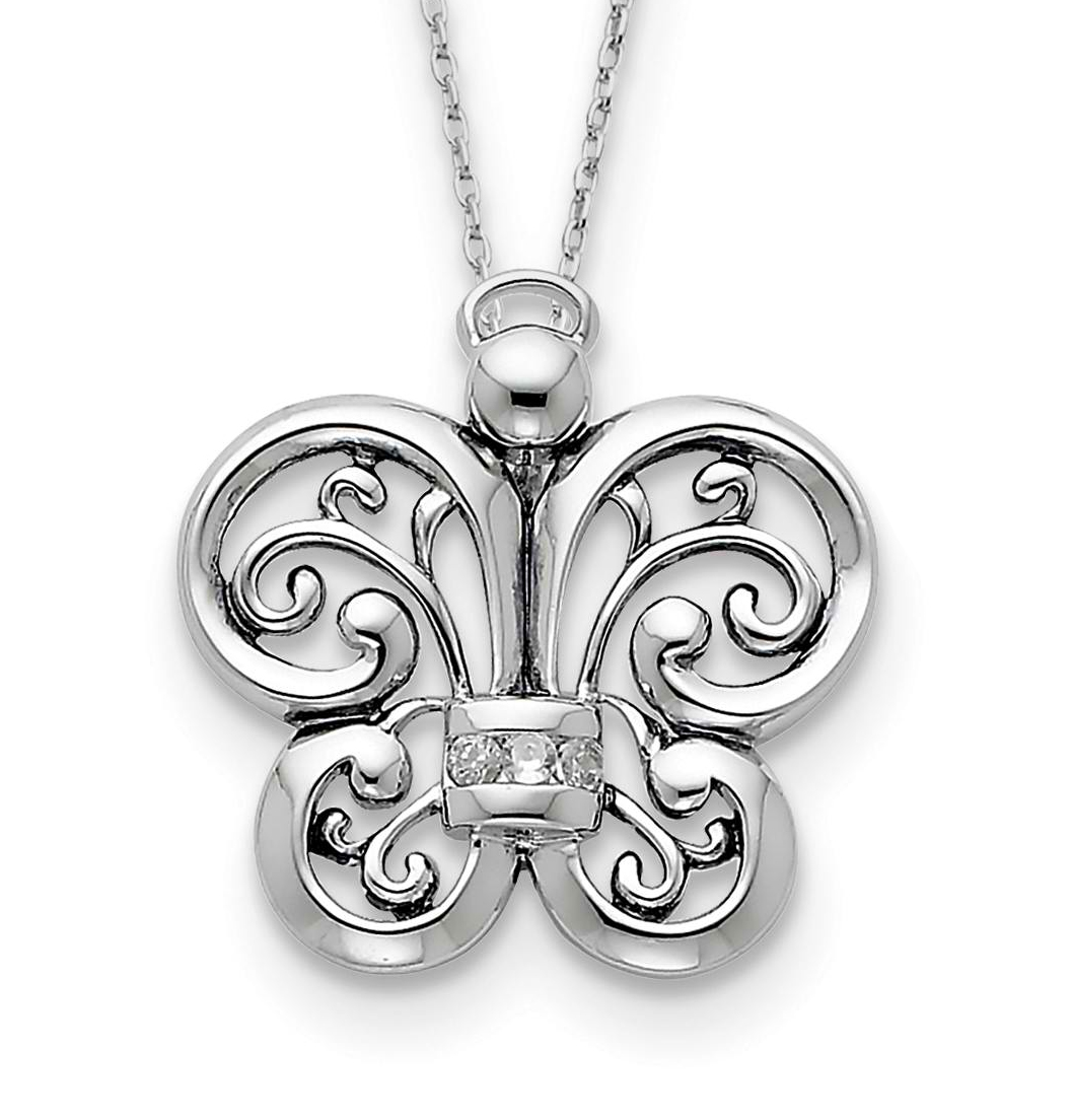   'Angel of Courage' CZ Pendant Necklace, Antiqued Rhodium-Plated Sterling Silver, 18