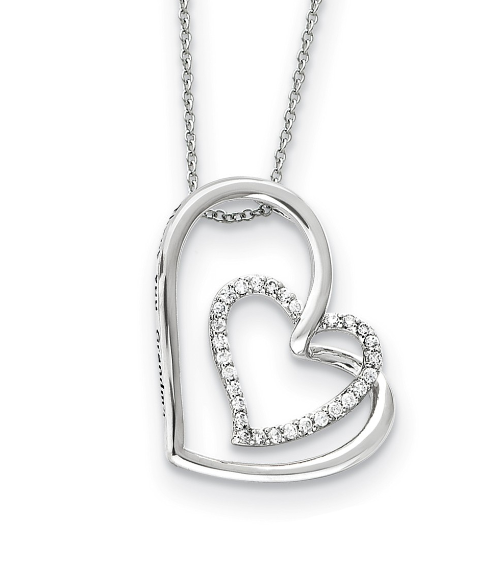   'Thank You Grandma' CZ Antiqued Heart Pendant Necklace, Rhodium-Plated Sterling Silver, 18