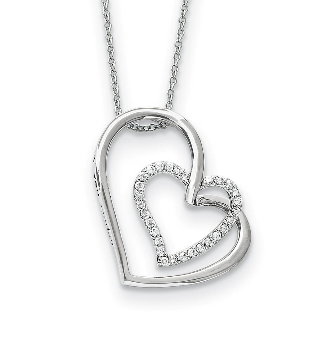  'Thank You Mother' CZ Rhodium-Plated Sterling Silver Antiqued Heart Pendant Necklace, 18