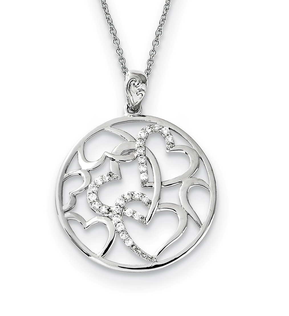   'Bound By Love Hearts' CZ Pendant Necklace, Rhodium-Plated Sterling Silver, 18