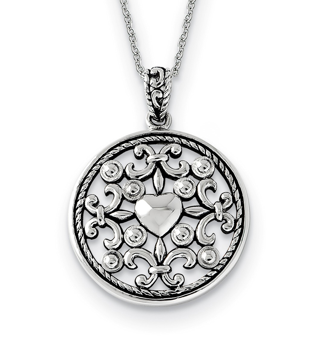   Rhodium-Plated Sterling Silver 'A Friend For All Seasons' Fleur De Lis Antique Pendant Necklace, 18