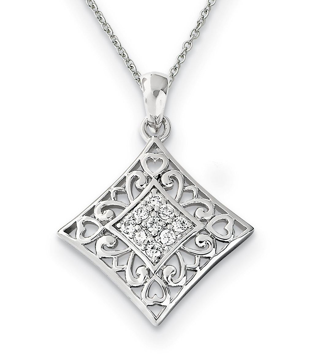   'I Love You All Year Long' CZ Pendant Necklace, Rhodium-Plated Sterling Silver, 18