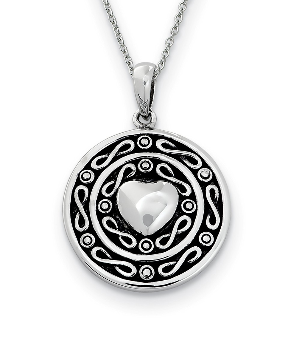   'Love of A Lifetime Heart' Rhodium-Plated Sterling Silver Antiqued Pendant Necklace,18