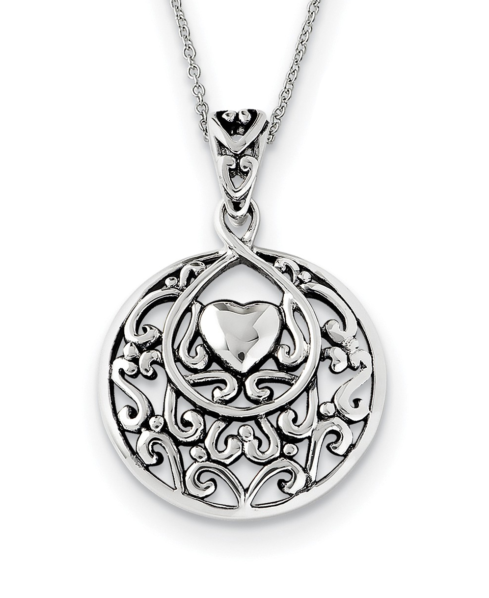   Antiqued Sterling Silver, 'I Choose You Pendant Heart' Rhodium-Plated Pendant Necklace, 18