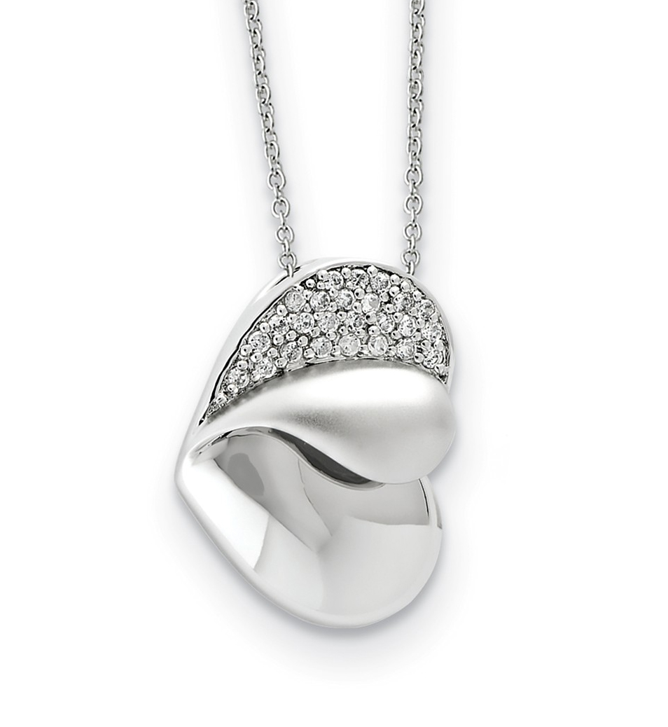  'Glimpse of My Heart' CZ Pendant Necklace, Rhodium-Plated Sterling Silver, 18