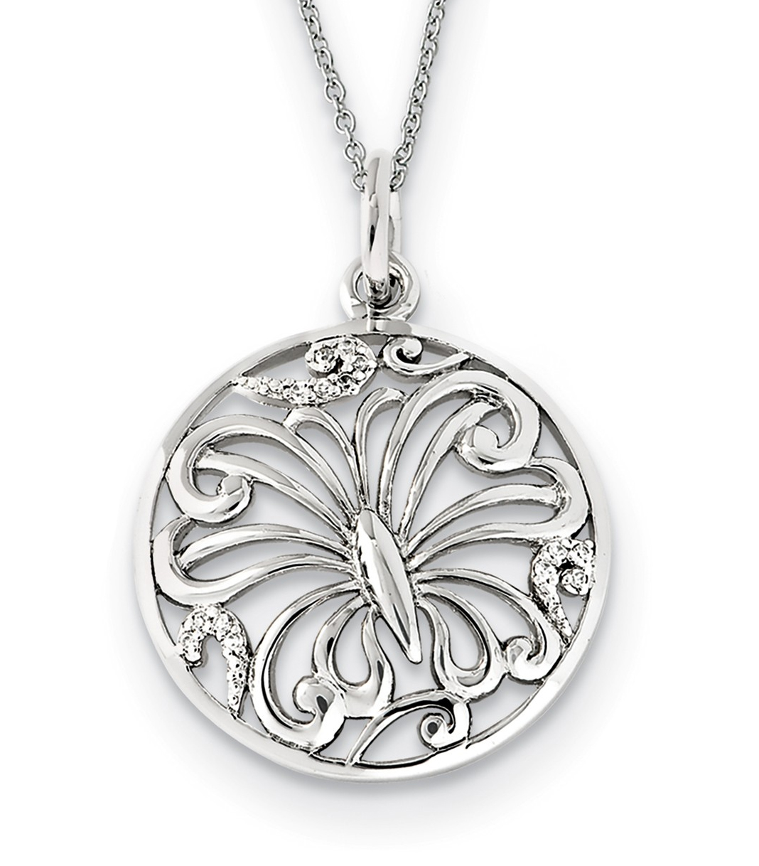  'Miracles Butterfly' CZ Pendant Necklace, Antiqued Rhodium-Plated Sterling Silver, 18