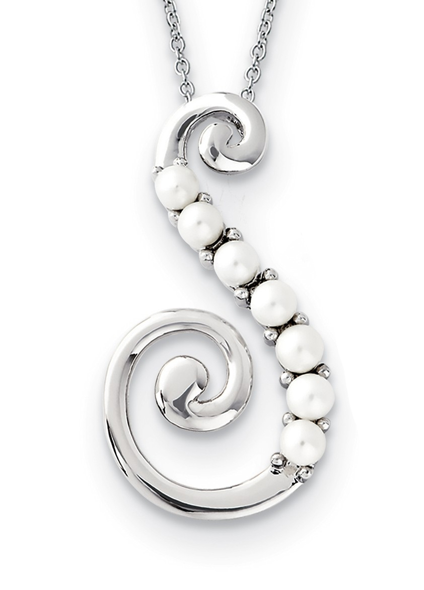 Freshwater Cultured Pearl 'Reaching Out' Pendant Necklace, Rhodium-Plated Sterling Silver, 18