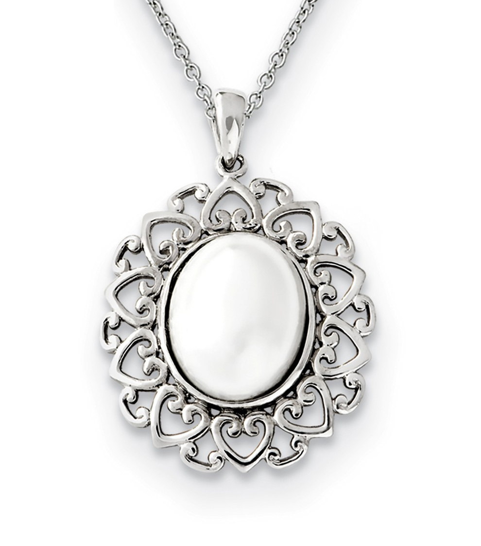  Pearl of Contentment' Mother of Pearl Pendant Necklace, Rhodium-Plated Sterling Silver, 18