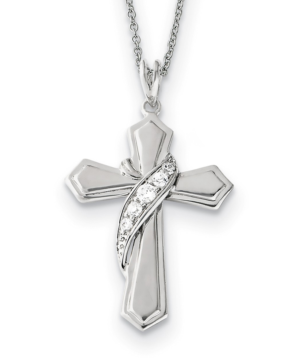  'My Journey of Hope' CZ Cross Pendant Necklace, Rhodium-Plated Sterling Silver, 18