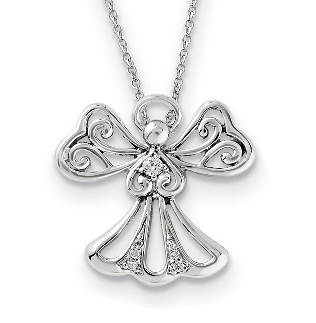  'Angel of Kindness' CZ Pendant Necklace, Antiqued Rhodium-Plated Sterling Silver, 18