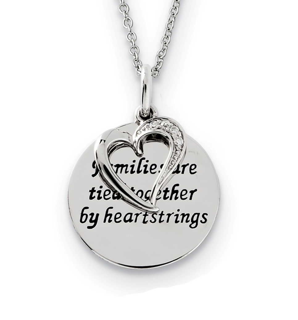  'Families Are Tied Together' Heart CZ Pendant Necklace, Antiqued Rhodium-Plated Sterling Silver, 18