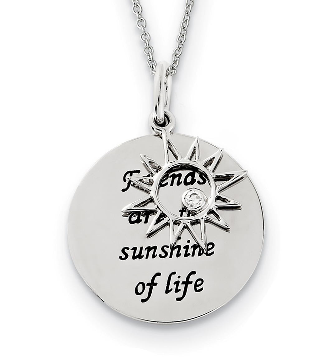  'Friends Are The Sunshine' CZ Pendant Necklace, Antiqued Rhodium-Plated Sterling Silver, 18
