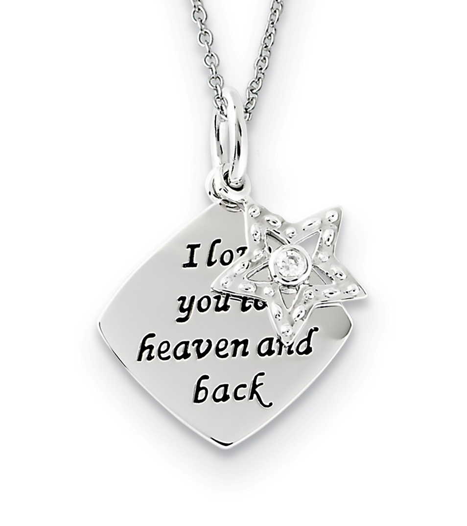  'I Love You To Heaven and Back' CZ Star Pendant Necklace, Antiqued Rhodium-Plated Sterling Silver, 18