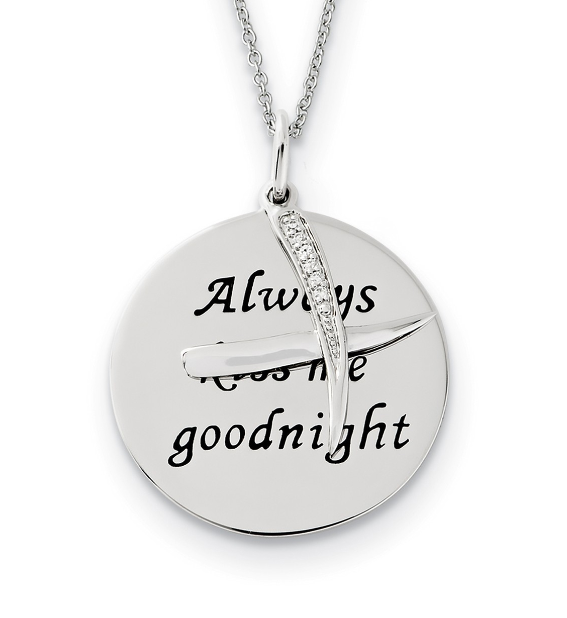   'Always Kiss Me Goodnight' CZ Pendant Necklace, Antiqued Rhodium-Plated Sterling Silver, 18