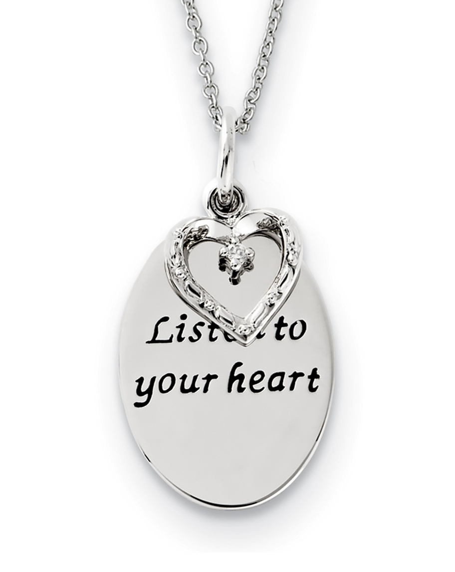   'Listen To Your Heart' CZ Heart Pendant Necklace, Antiqued Rhodium-Plated Sterling Silver, 18