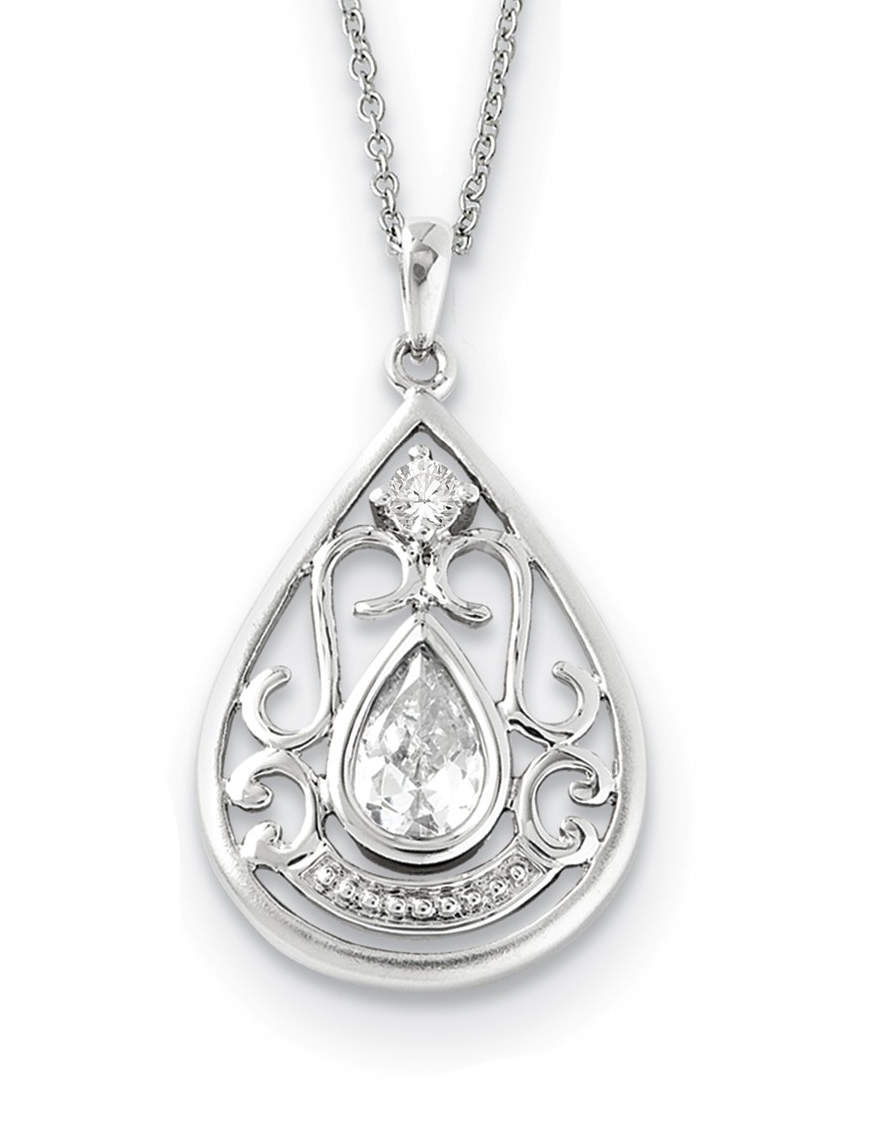  'In Loving Memory' CZ Pendant Necklace, Rhodium-Plated Sterling Silver, 18