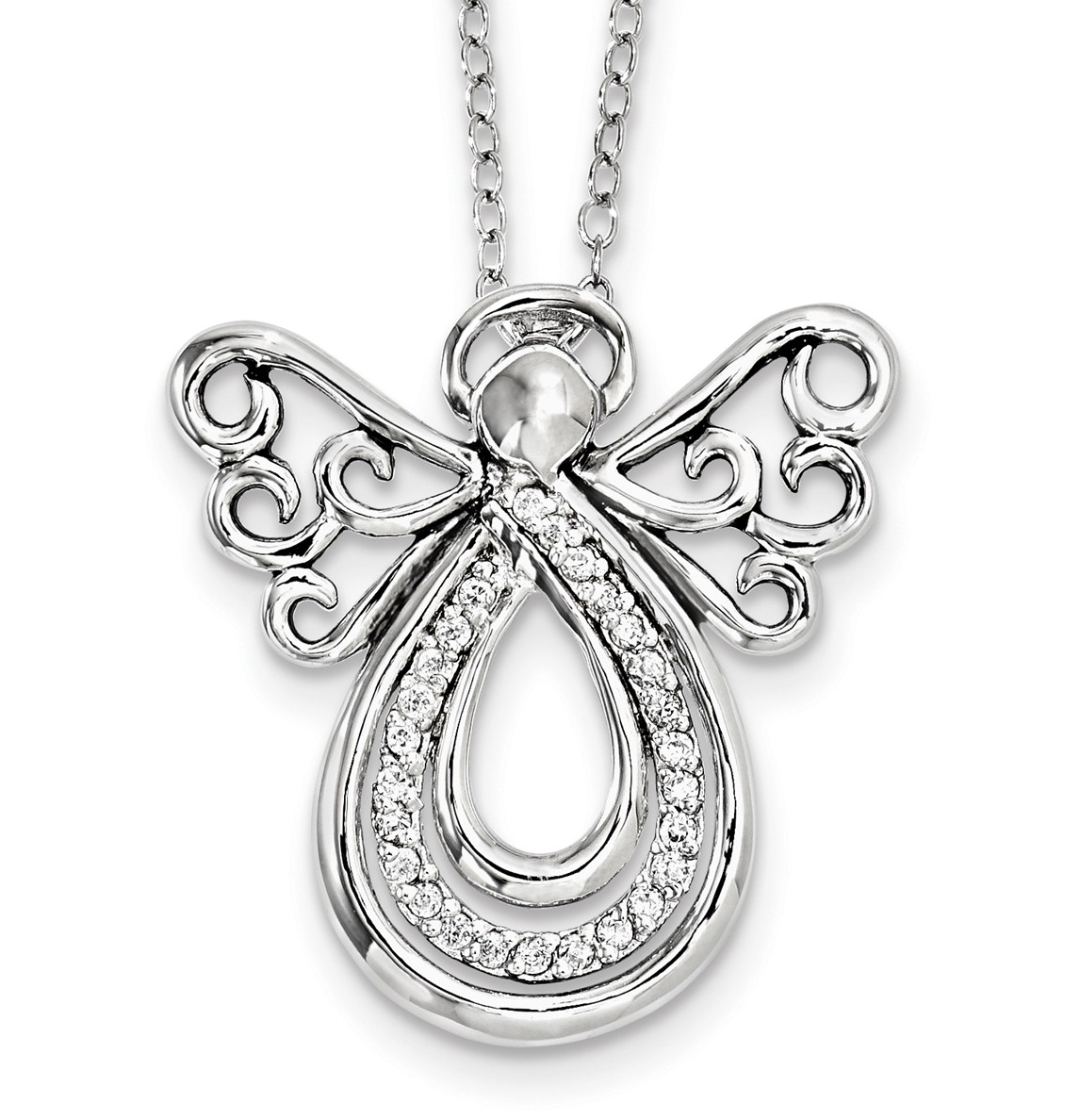  'Angel of Comfort' CZ Pendant Necklace, Antiqued Rhodium-Plated Sterling Silver, 18