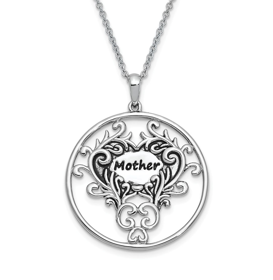 Antiqued 'Mother' Pendant Necklace, Rhodium-Plated Sterling Silver.