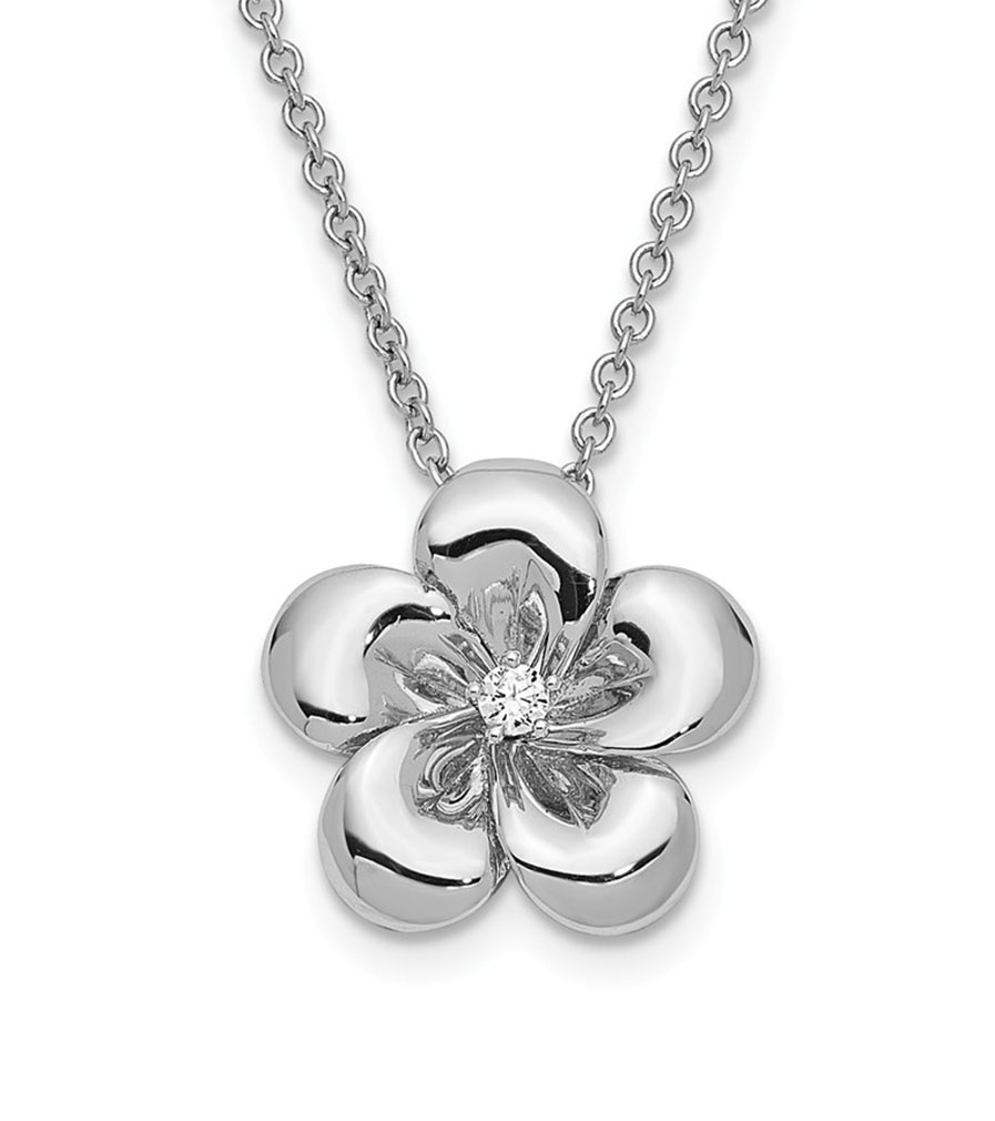 Ladies and Girl's Flower 'Be A Blessing' Pendant Necklace, Rhodium-Plated Sterling Silver.