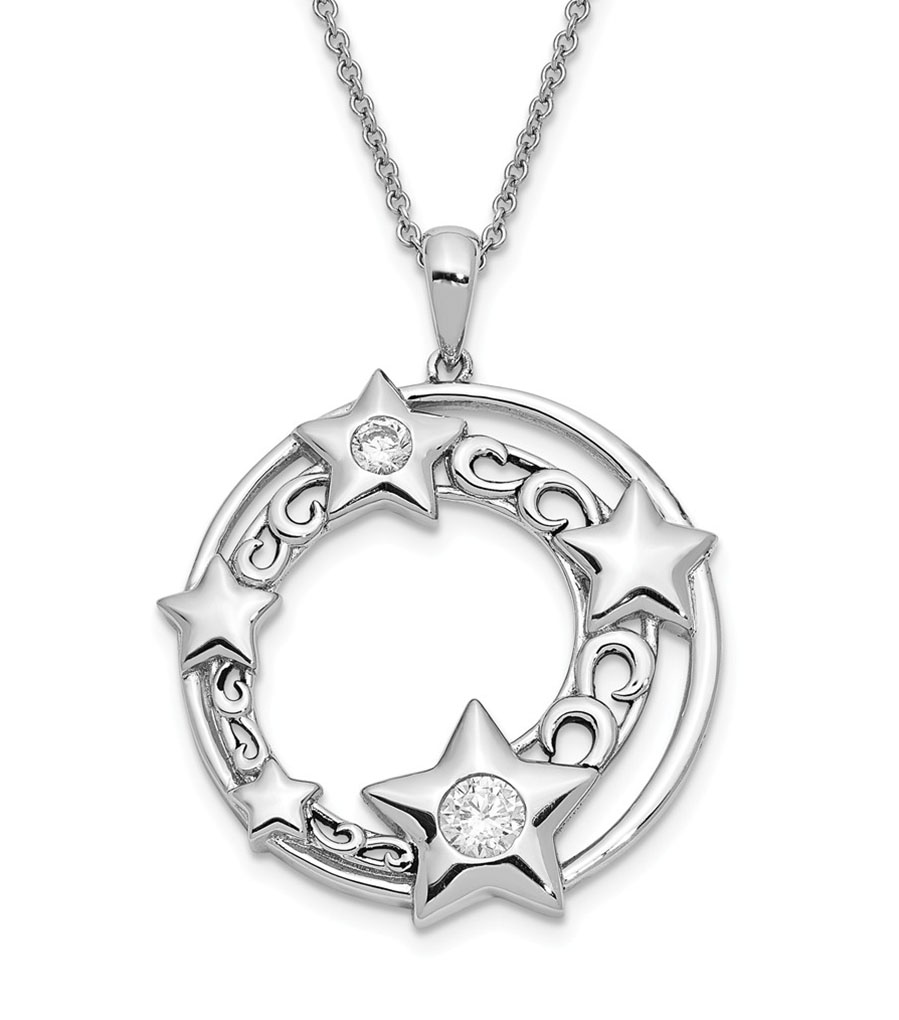 'Once In A Lifetime' CZ Pendant Necklace, Rhodium-Plated Sterling Silver.