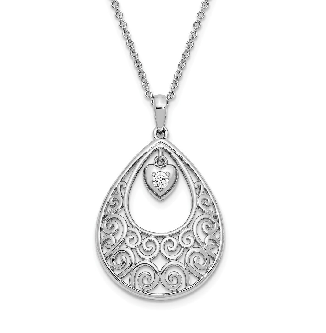 'You Are My Sunshine' CZ Antiqued Pendant Necklace, Rhodium-Plated Sterling Silver.