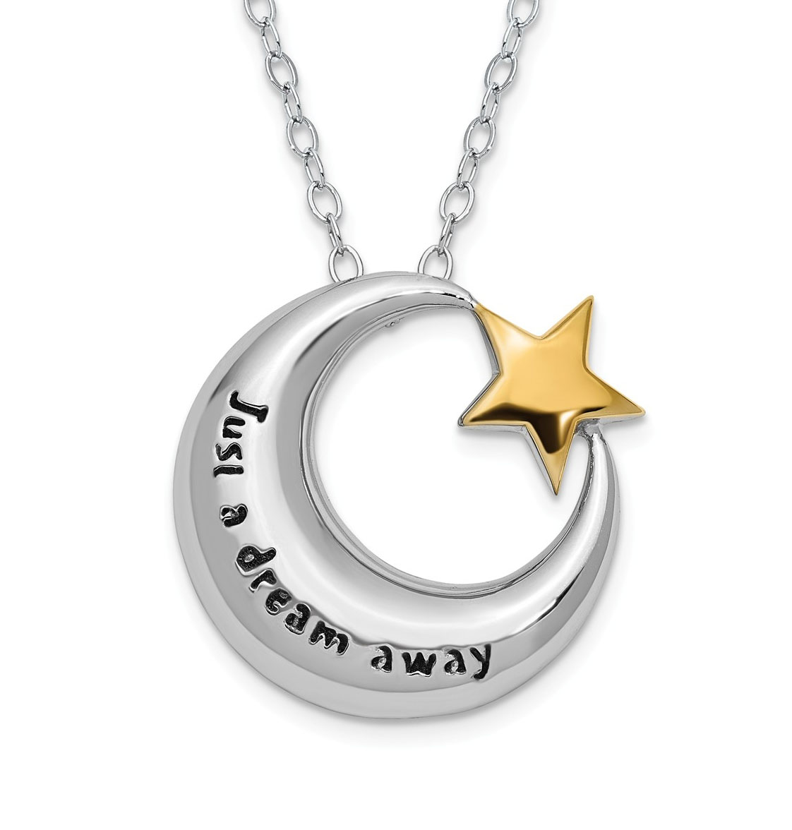 Antiqued Rhodium-Plated Sterling Silver Gold-Tone Accent 'Just A Dream Away' Pendant Necklace.