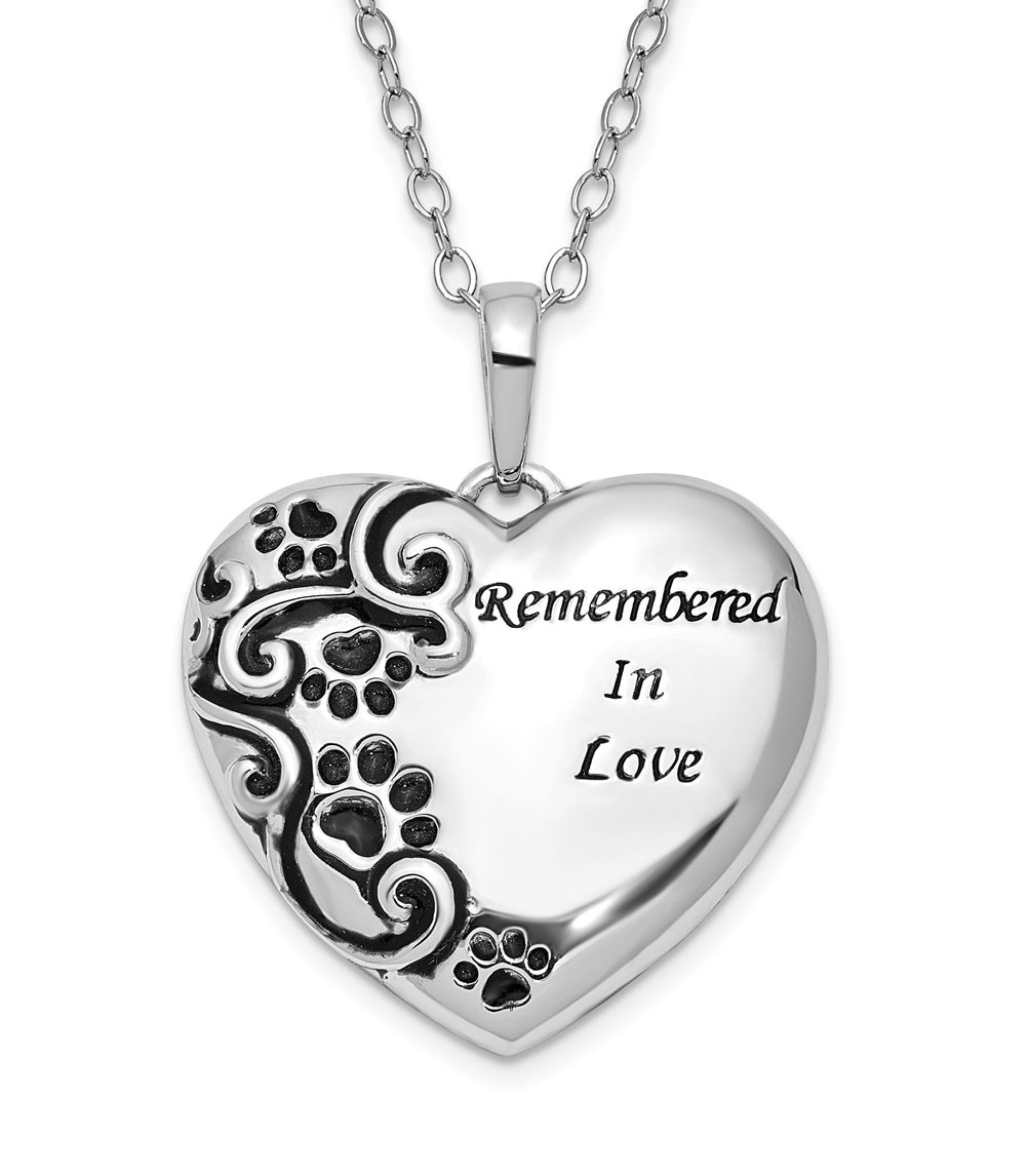 Antiqued 'Remembered In Love' Pet Pendant Necklace, Rhodium-Plated Sterling Silver.