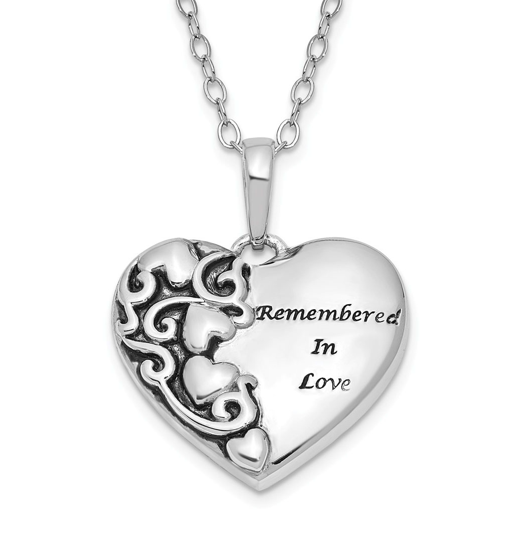 Antiqued 'Remembered In Love' Pendant Necklace, Rhodium-Plated Sterling Silver.