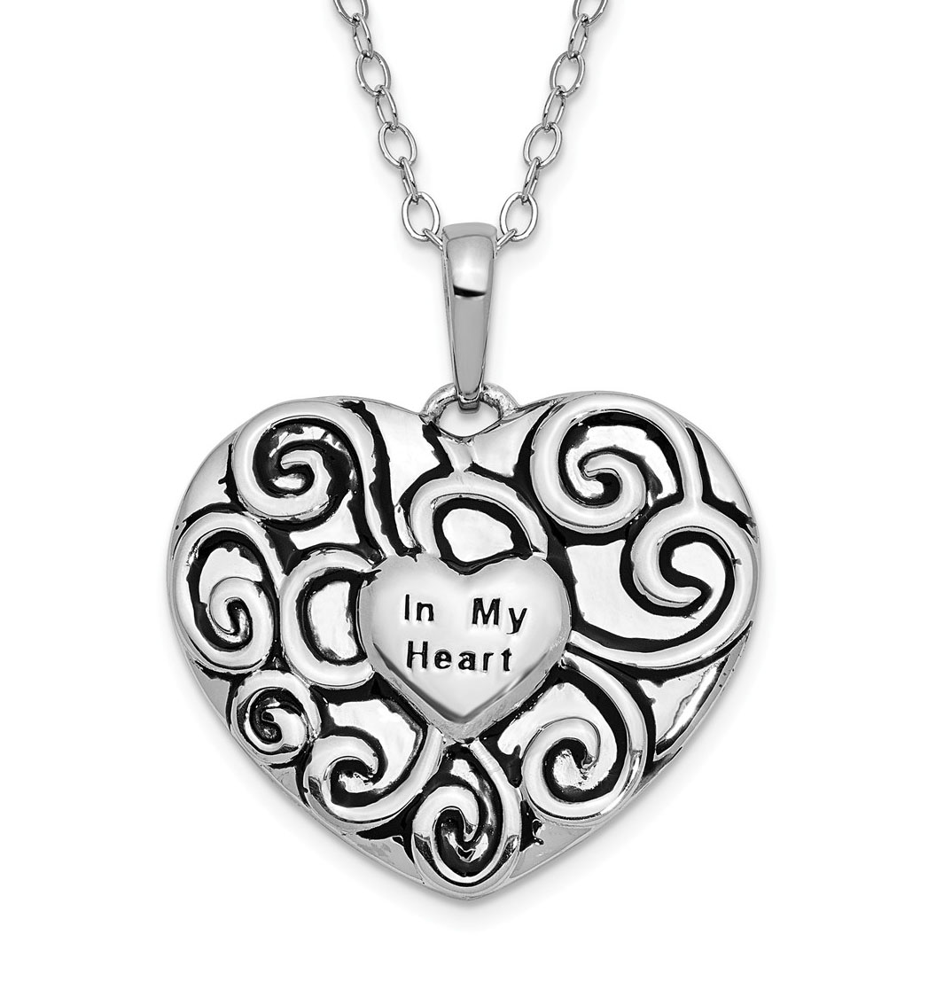 Antiqued 'In My Heart' Pendant Necklace, Rhodium-Plated Sterling Silver.