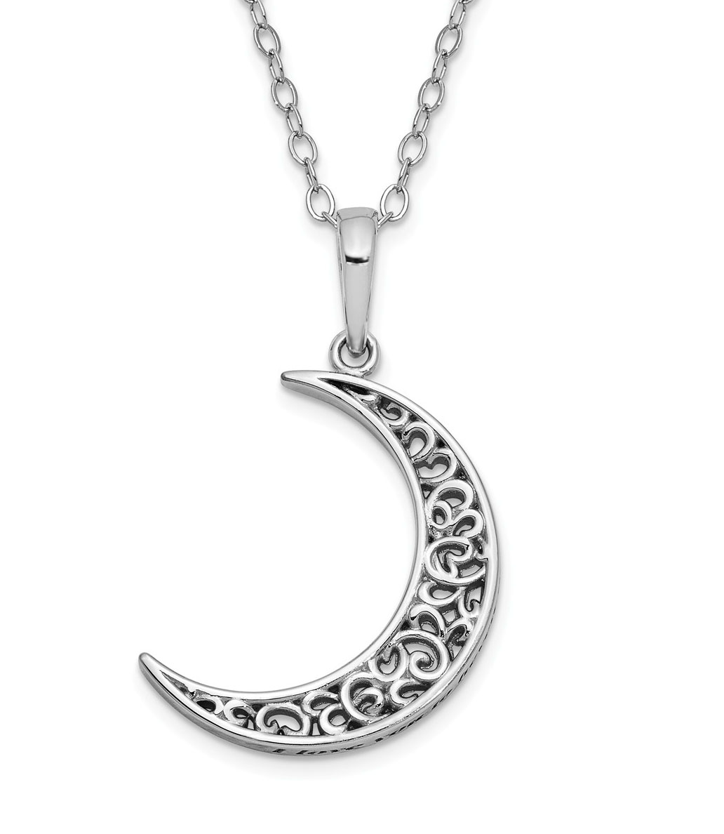 Antiqued 'I Love You To Heaven and Back' Pendant Necklace, Rhodium-Plated Sterling Silver.