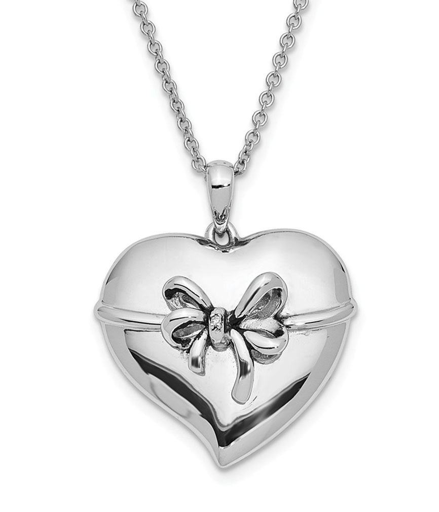 'Tie The Love Knot' Heart Antiqued Pendant Necklace, Rhodium-Plated Sterling Silver.