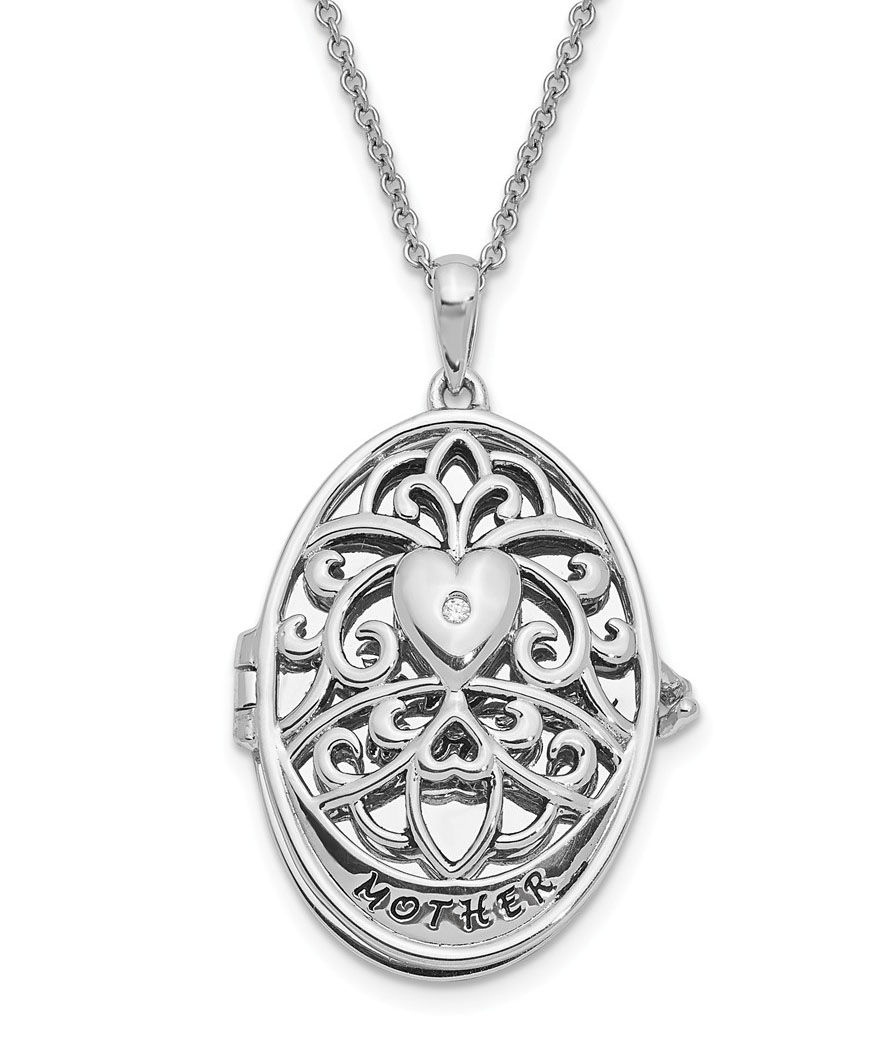 'I Love You More' CZ Antiqued Pendant Necklace, Rhodium-Plated Sterling Silver.