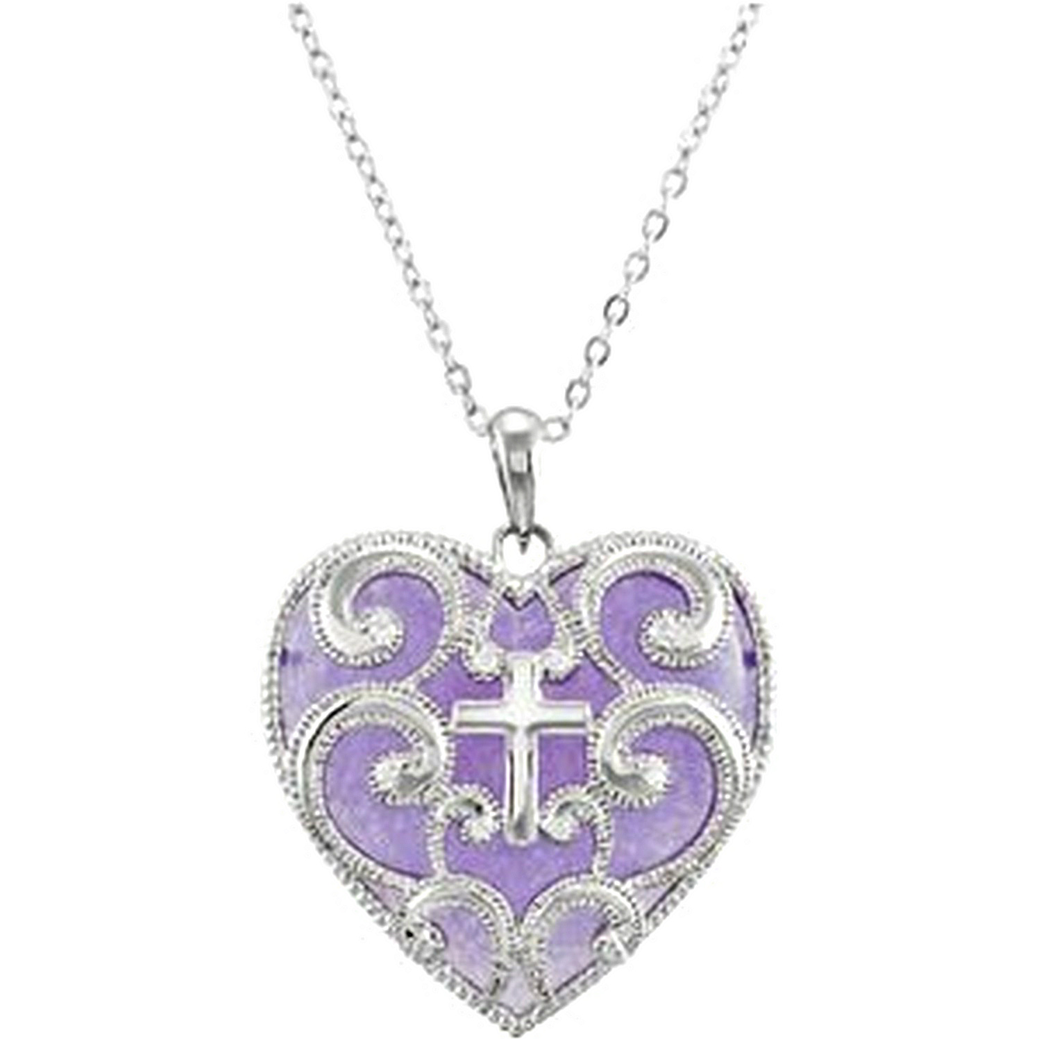 Purple Heart 'Daughter to the King' Rhodium Plated Sterling Silver Necklace.