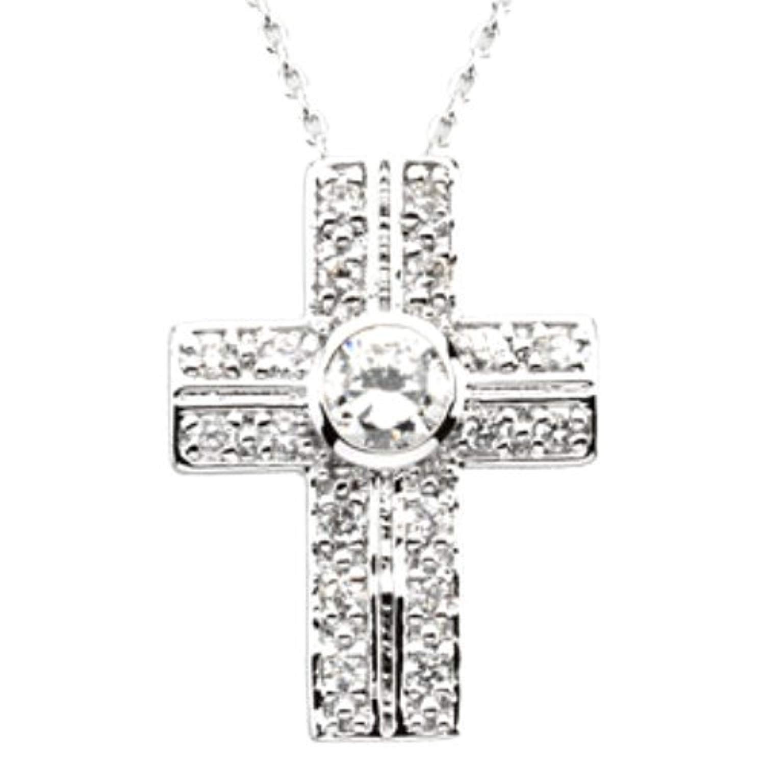  Austrian Crystal Cross with stones 'The Covenant of Prayer' Rhodium Plate Sterling Silver Pendant Necklace, 18