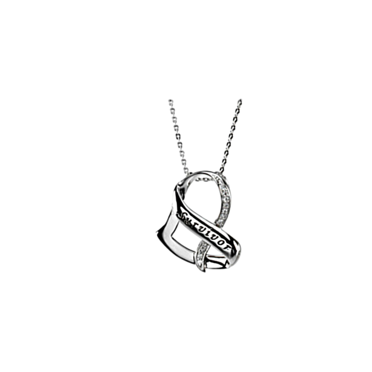 Cubic Zirconia Survivor Rhodium Plate Sterling Silver Necklace. 