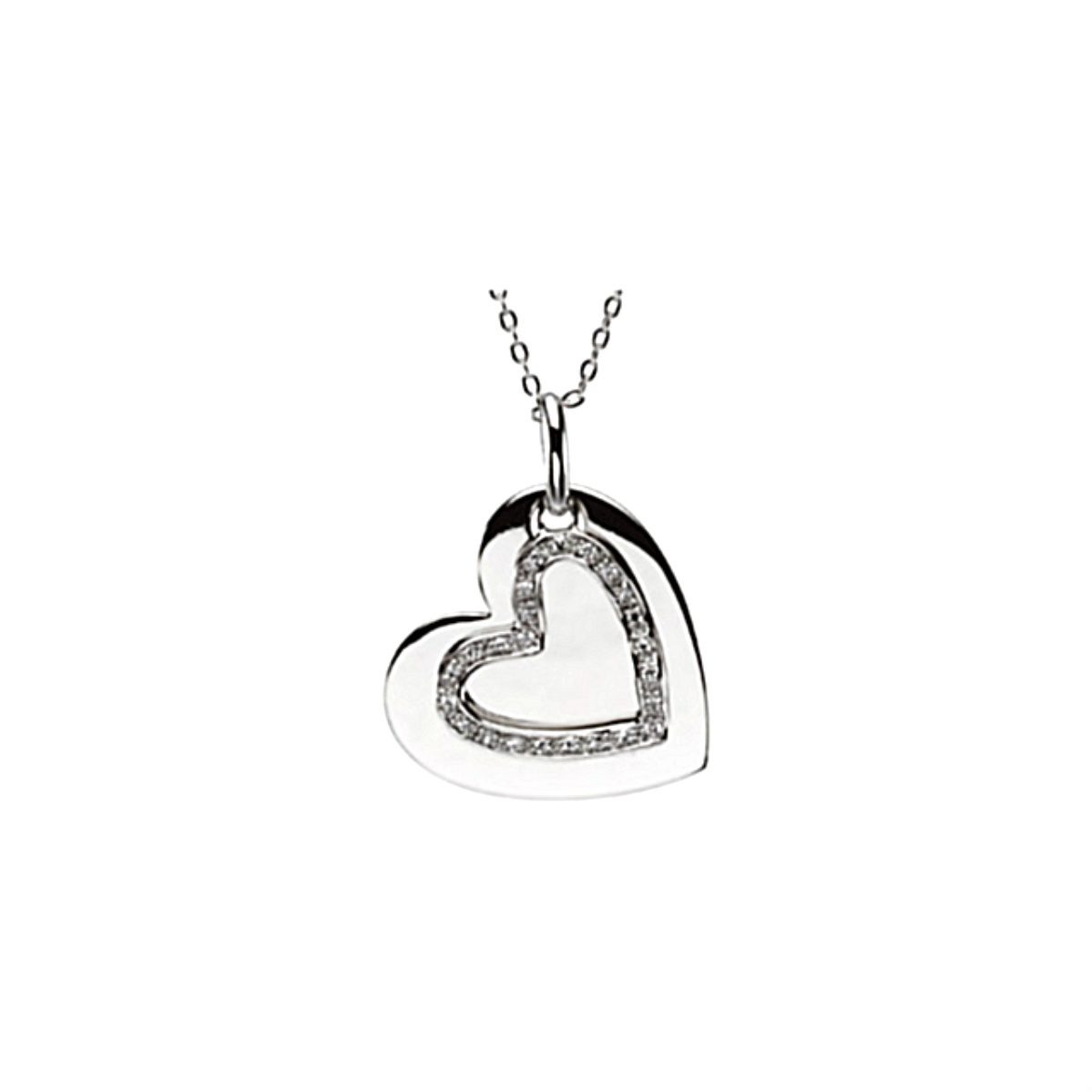 CZ 'Mother and Daughter Heart' Rhodium Plate Sterling Silver Cross Pendant Necklace. 