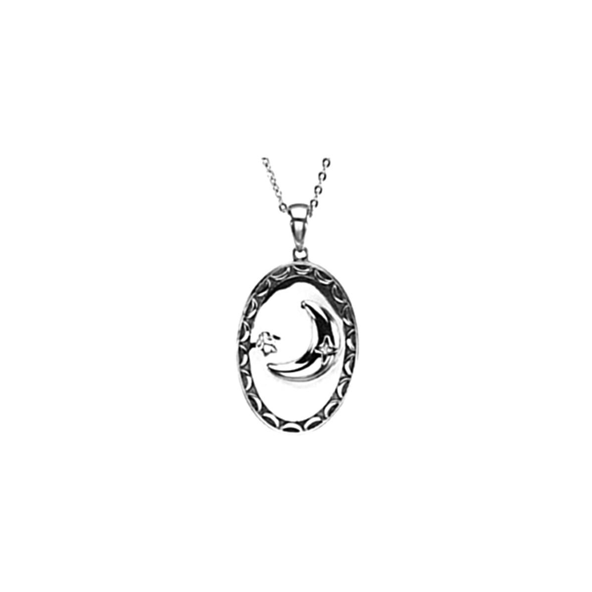 Diamond 'I Love you' Moon and Star Rhodium Plate Sterling Silver Pendant Necklace. 