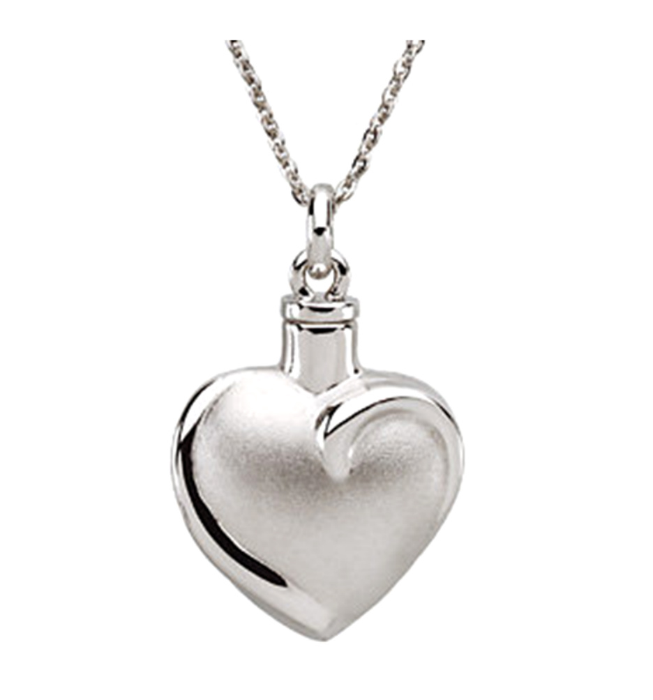Sculpted Heart Ash Holder Pendant Necklace, Rhodium Plate Sterling Silver.