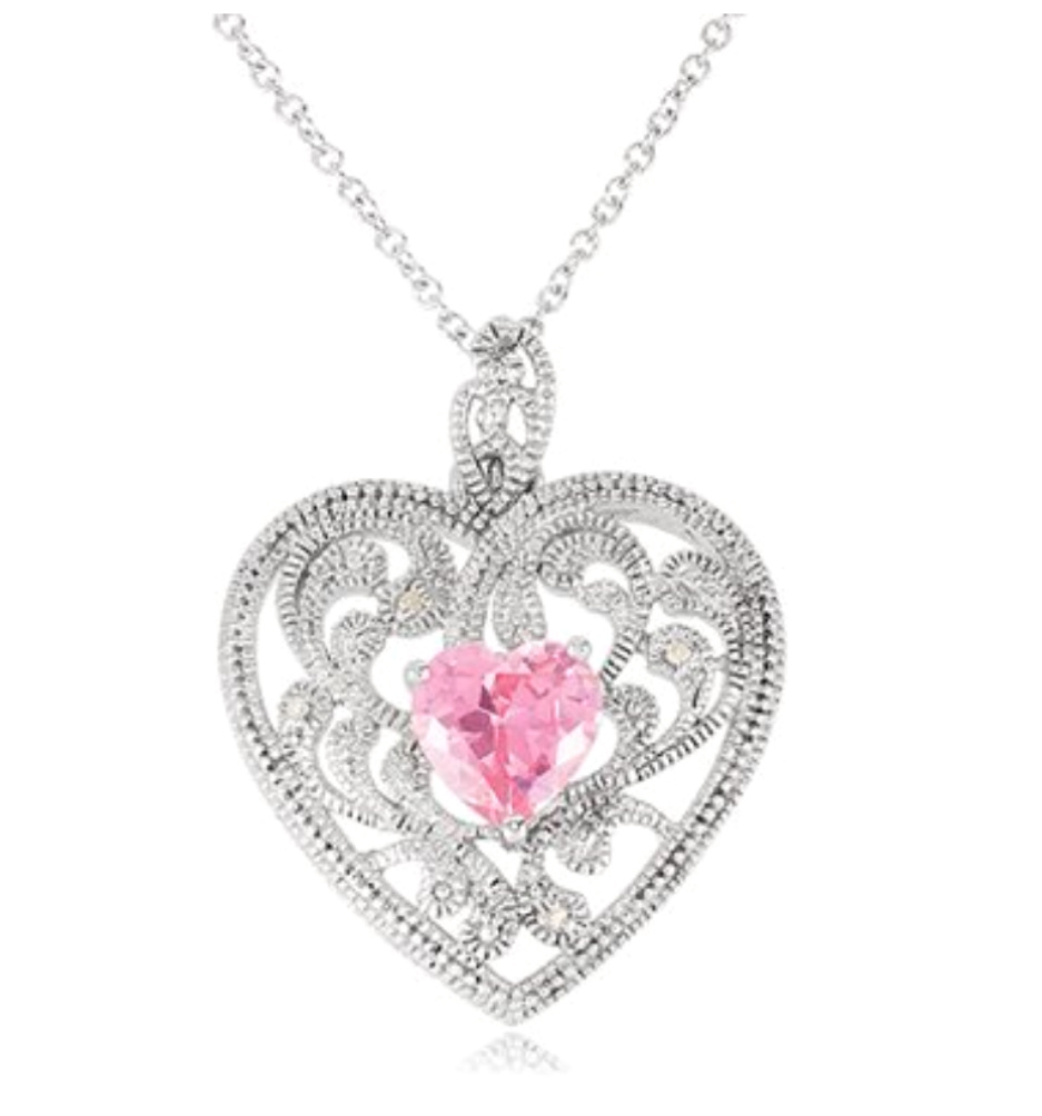 'The Gift of Motherhood' Filigree Scrolling Heart Necklace, Rhodium Plated Sterling Silver, 18"