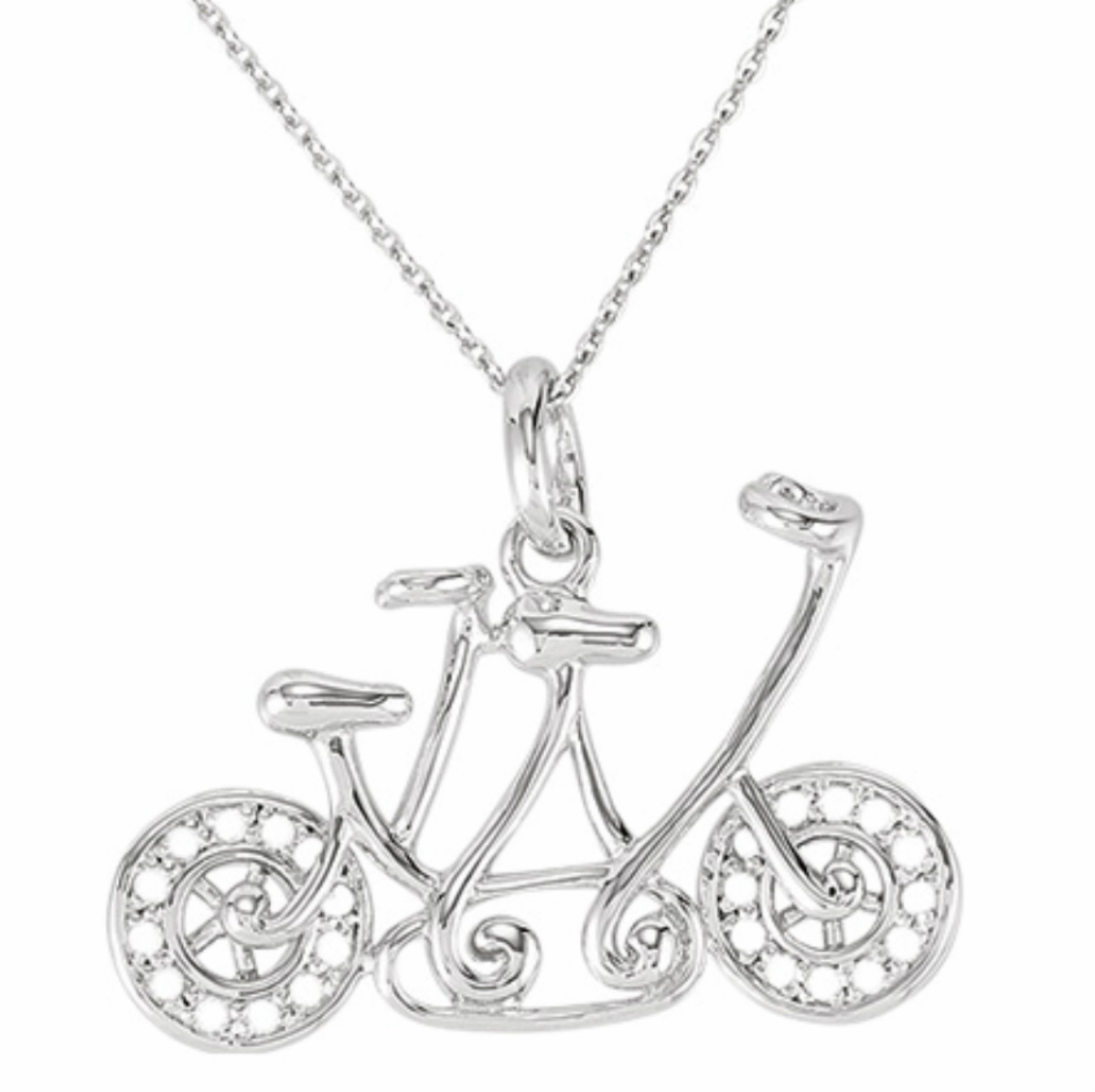 CZ Bicycle 'Let God Lead the Way' Rhodium Plate Sterling Silver Necklace.