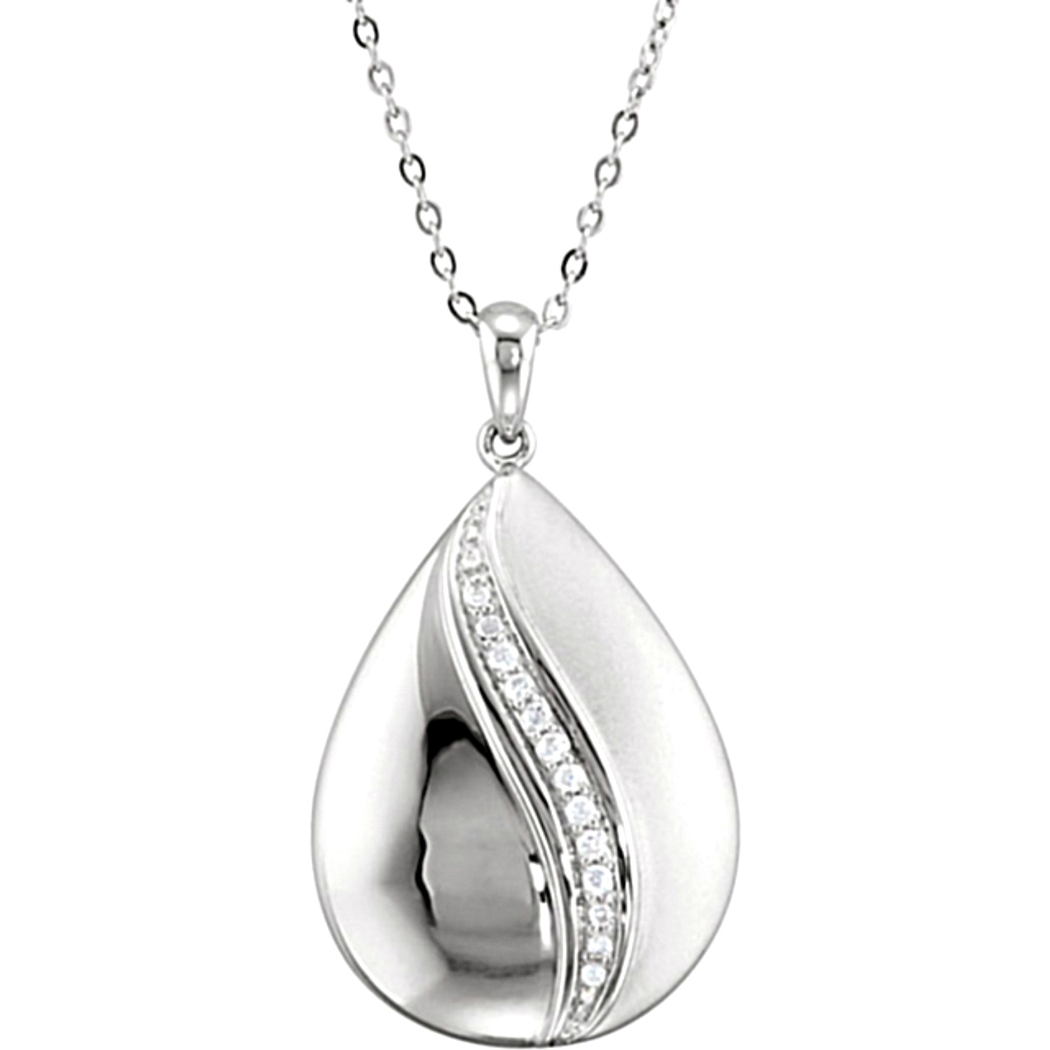 CZ 'Our Father's Comfort' Rhodium Plate Sterling Silver Teardrop Pendant Necklace.