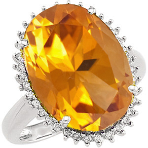 14k White Gold Citrine and Diamond Halo Ring.