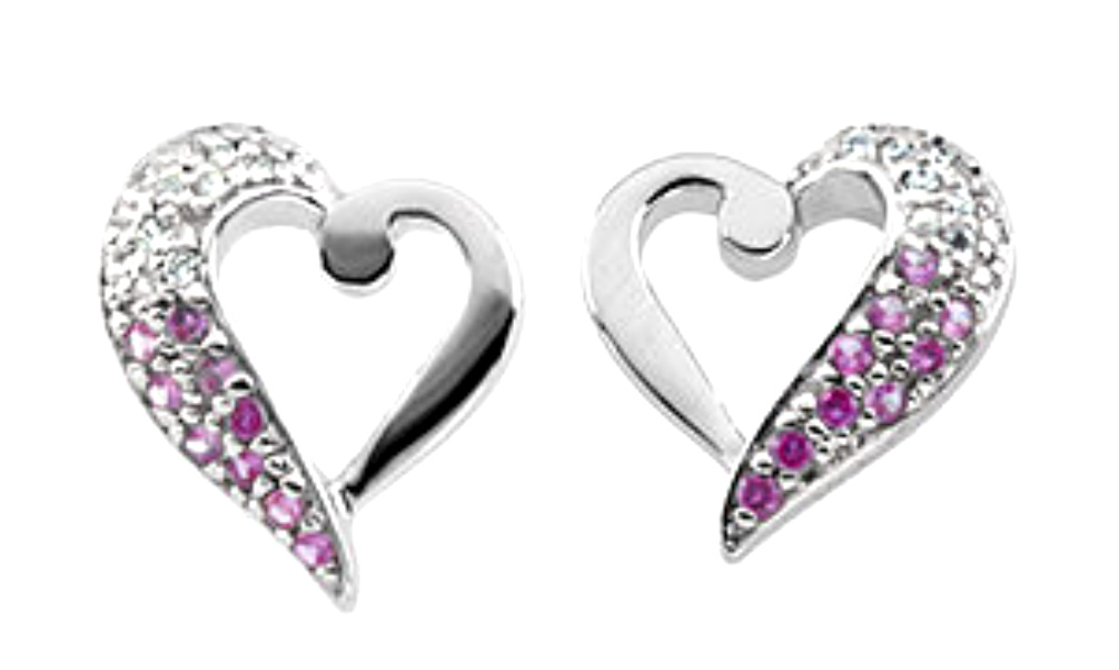 Created Pink Sapphire Open Heart 'Because' Stud Earrings.
