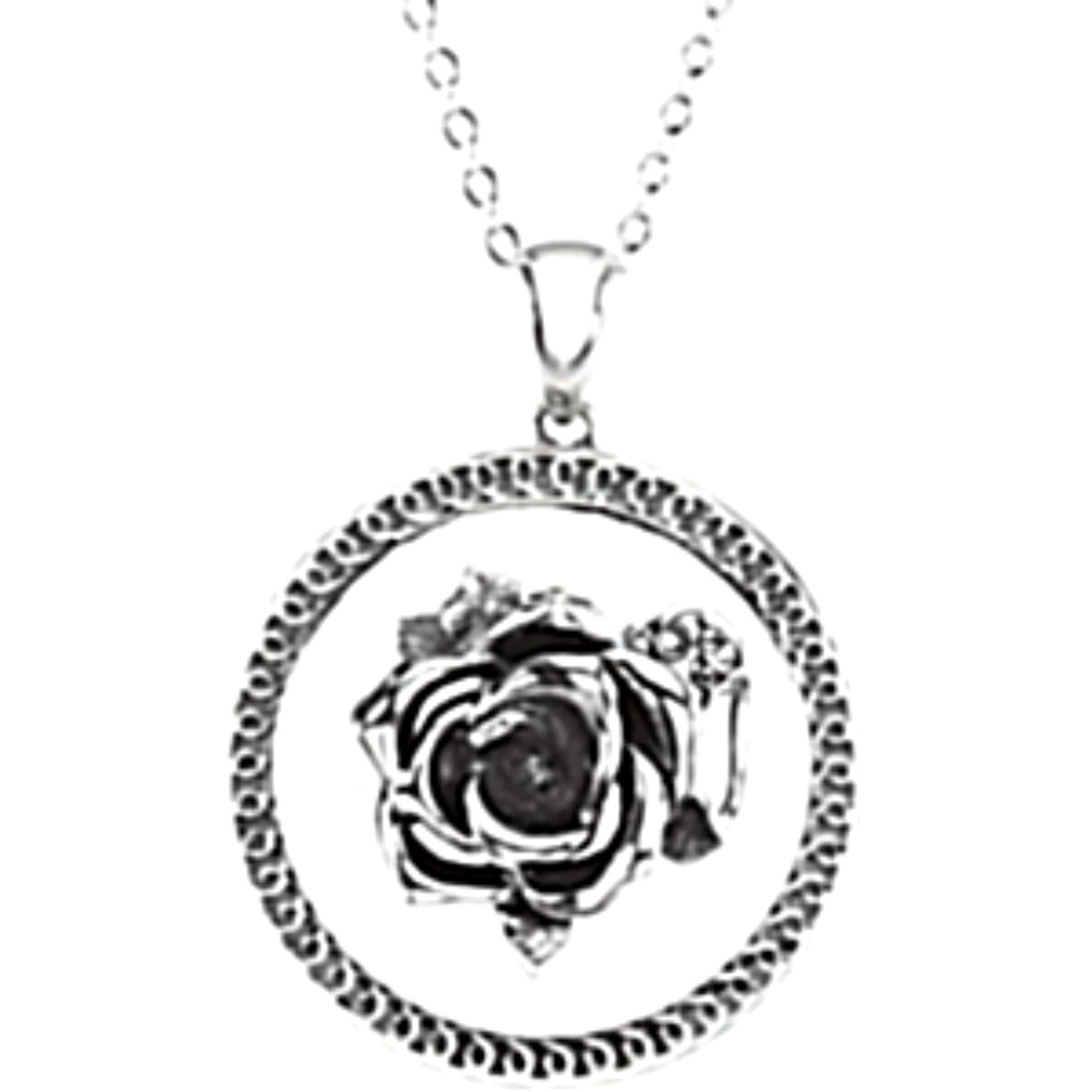 Rhodium Plate Sterling Silver Circle Pendant Necklace.