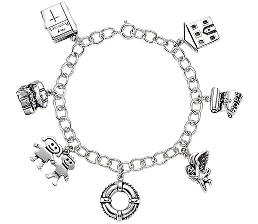 Family Promises Charm Locket Bracelet, Rhodium Plate Sterling Silver, 7.50".