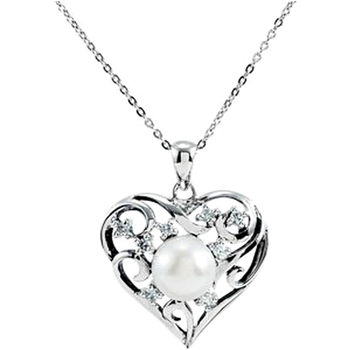Filigree Pearl Heart Necklace, 18"