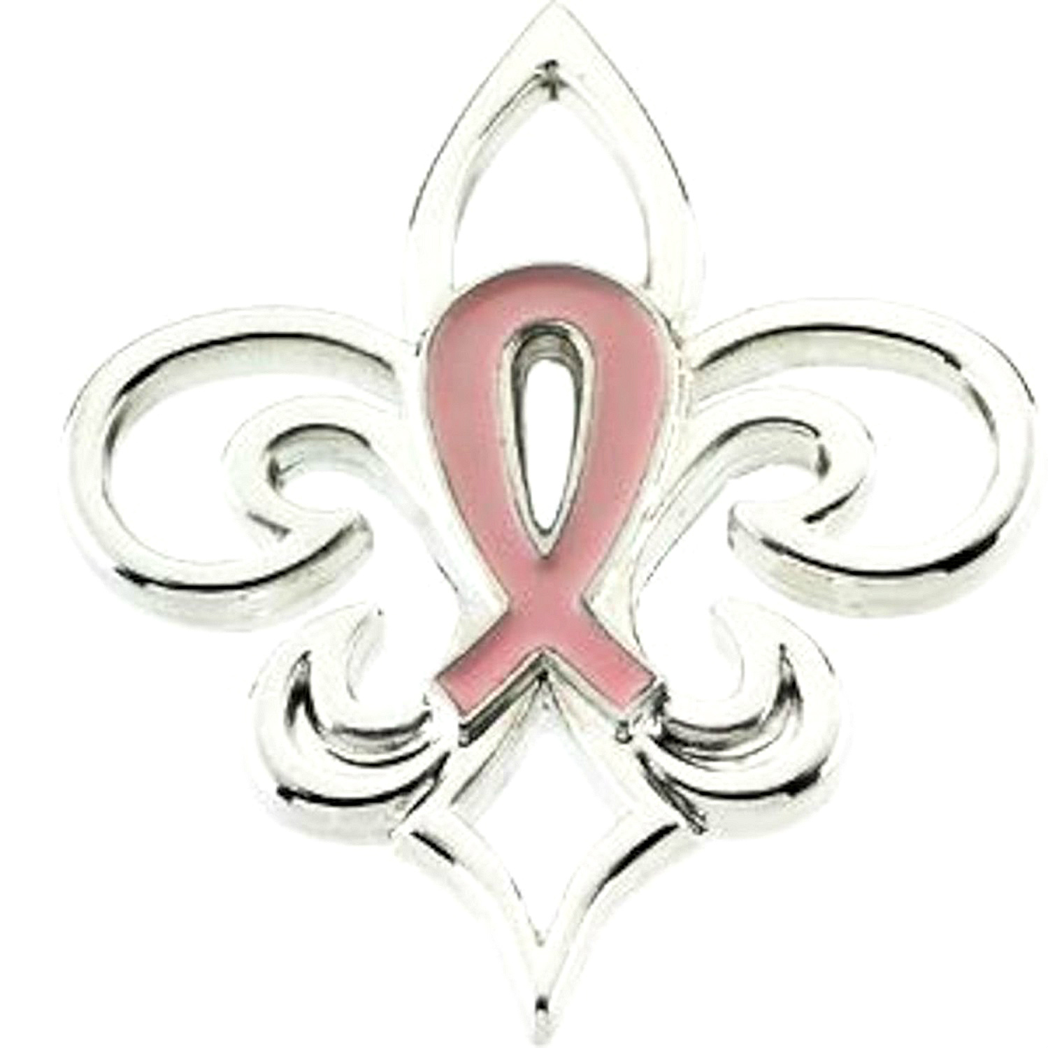 Fleur de Lis 'Pink Pourri' Breast Cancer Awareness Lapel Pin in Rhodium Plate Sterling Silver.