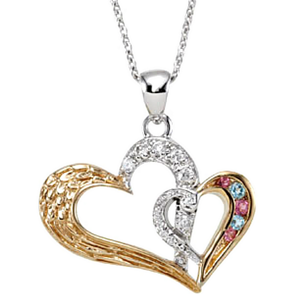 'Protected by Love' Two Heart Rhodium Plated Sterling Silver and Yellow Gold Plated Silver Necklace, 18".