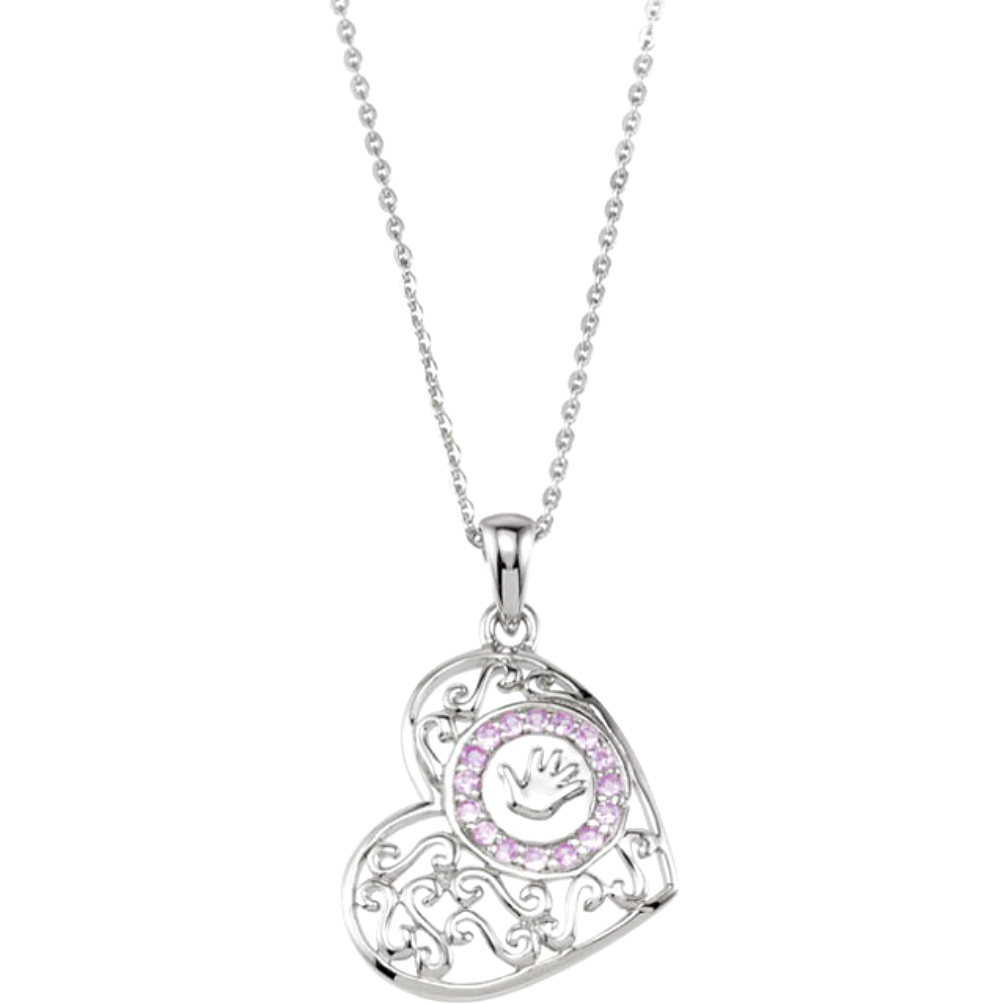 You Left a Handprint on My Heart Filigree Necklace, Rhodium Plated Sterling Silver, 18".